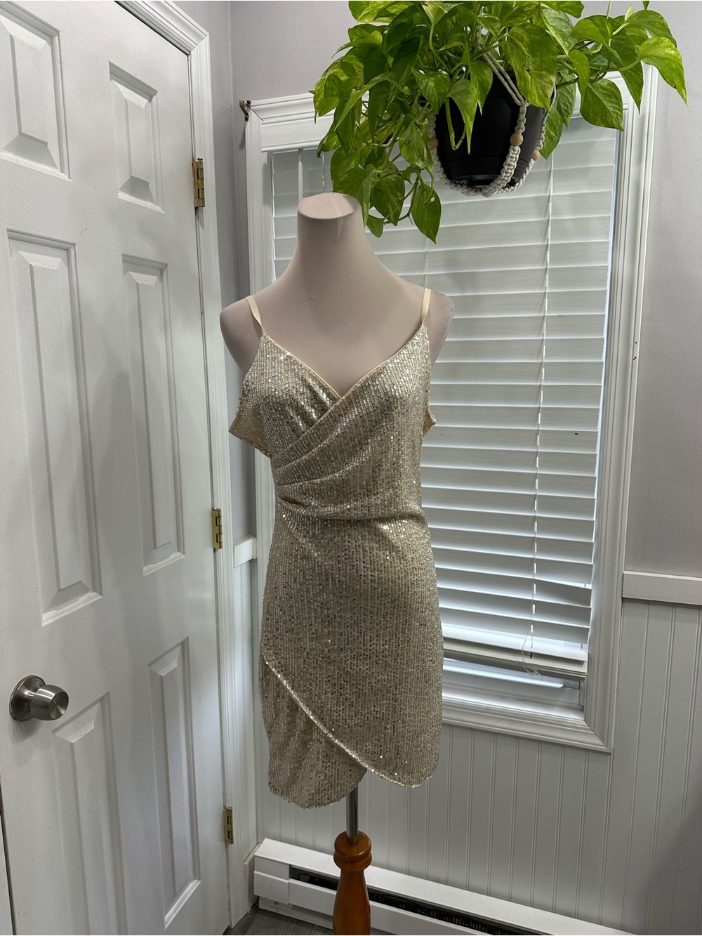 CBR Gold Sequin Wrap-Style Mini Dress